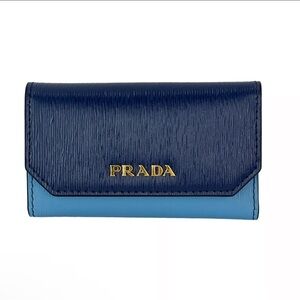 Prada Vitella Saffiano Blue Leather Move 6 Key Holder Small wallet